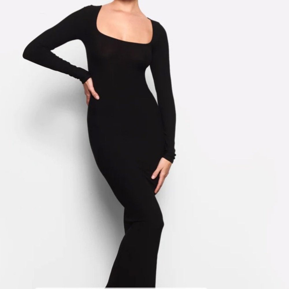 SKIMS Black Long Sleeve Maxi Dress